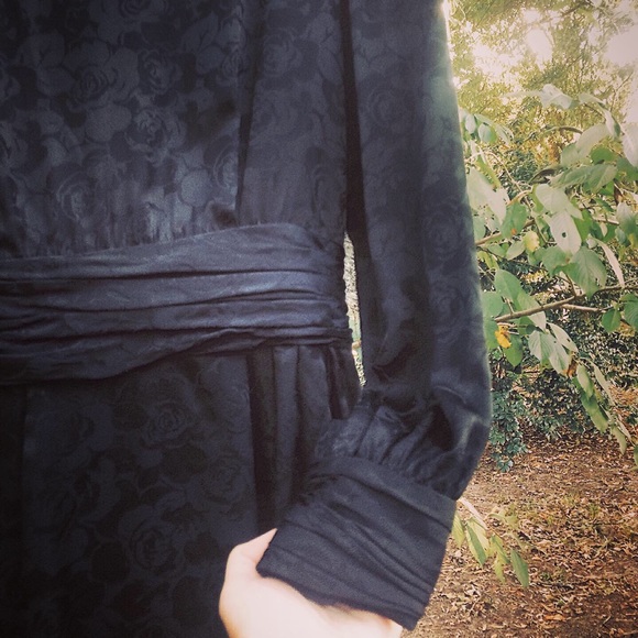 Vintage Silk Rose Dress Noir M - Picture 3 of 6